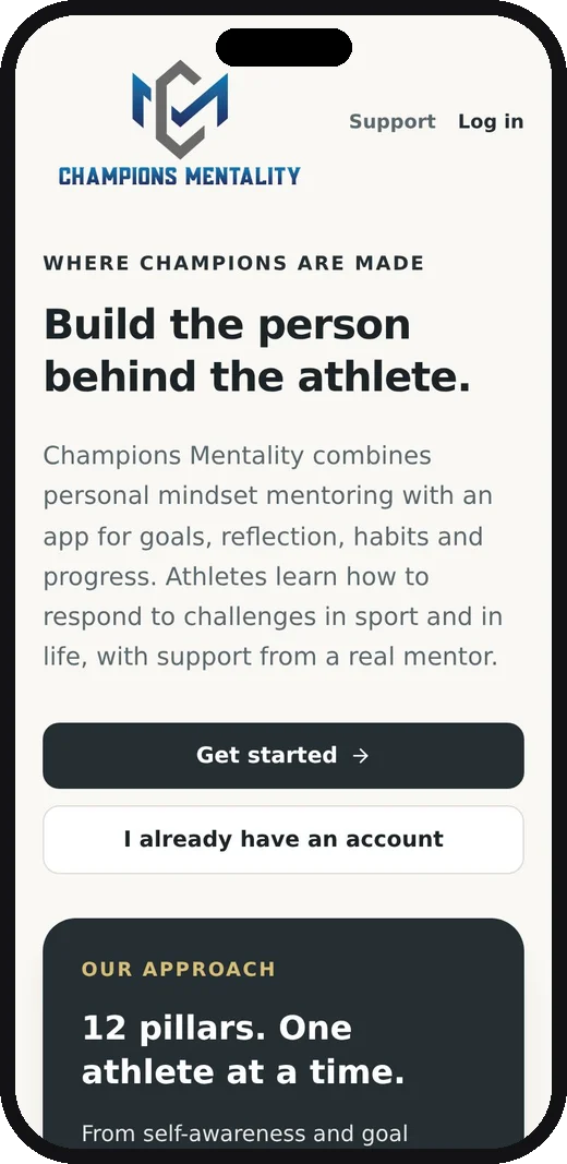 Champions Mentality app welcome screen